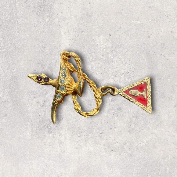 Free Mason Lapel Pin Cross Genie Lamp Rhinestone Shriner Lodge Goldtone Vintage - Picture 6 of 6